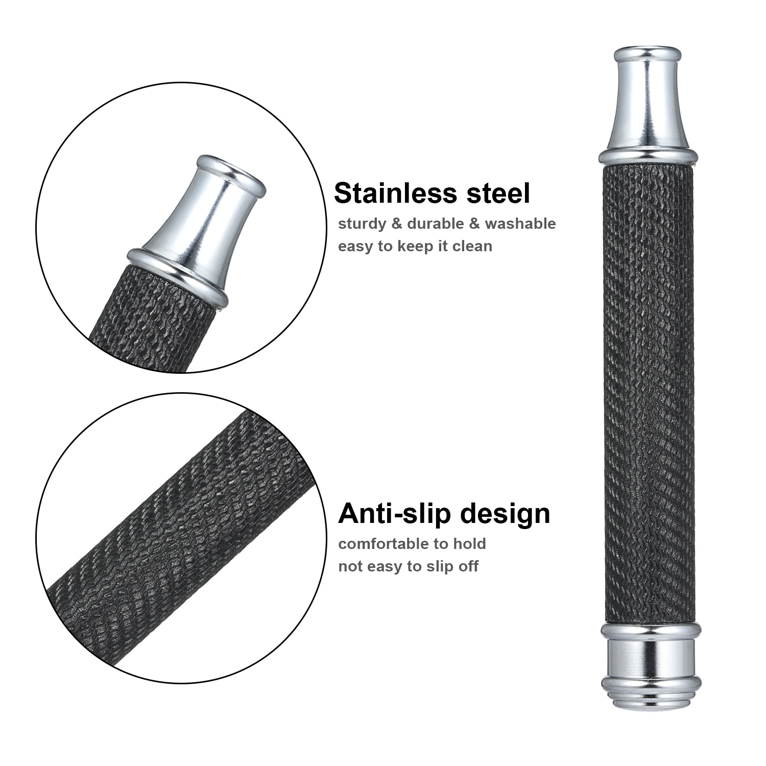 Stainless Steel Shaving Handle Double Edge Shaving Razor Safety Replacement Beard Razor Handle Grip Manual Mustache Shaving Tool