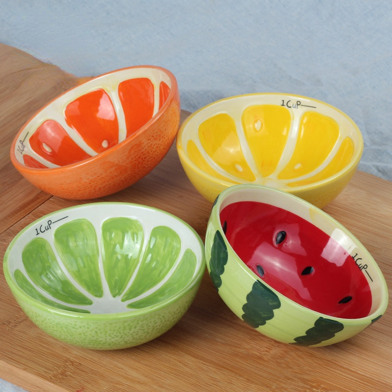 Hand-painted Fruit Ceramic Rice Dessert Bowl Japanese and Korean Home Cute Bowl Watermelon Fruit Bowl Compote