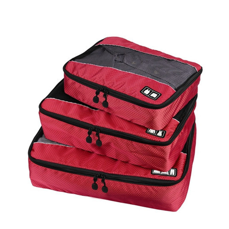 3 unids/set ropa cubos de embalaje bolsa de viaje para camisas y pantalones de ropa bolsas de organizadores de equipaje Necessaire: Rojo