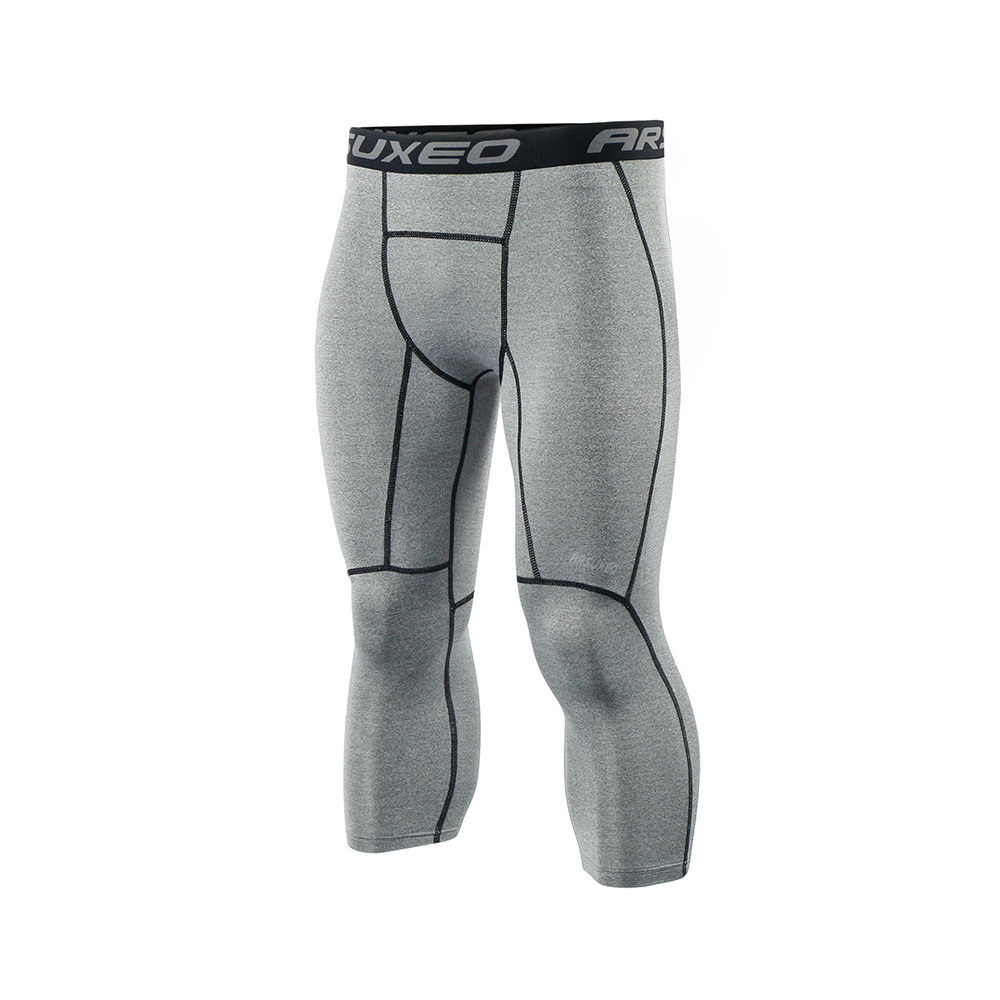 ARSUXEO Men's 3/4 Compression Tights - Running, Fitness, Training Activewear: Gray / XXL (European Size)