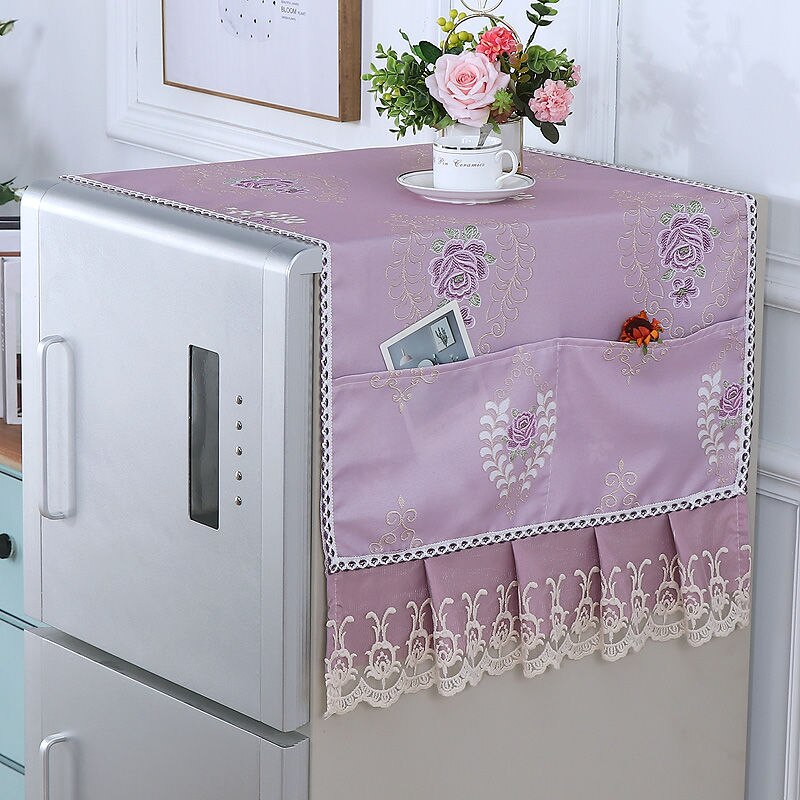 Fyjafon køleskabsdæksel broderi støvtæt betræk blonder dekorativ klud med opbevaringspose 55*135/70*170: Farve 3 55 x 140cm