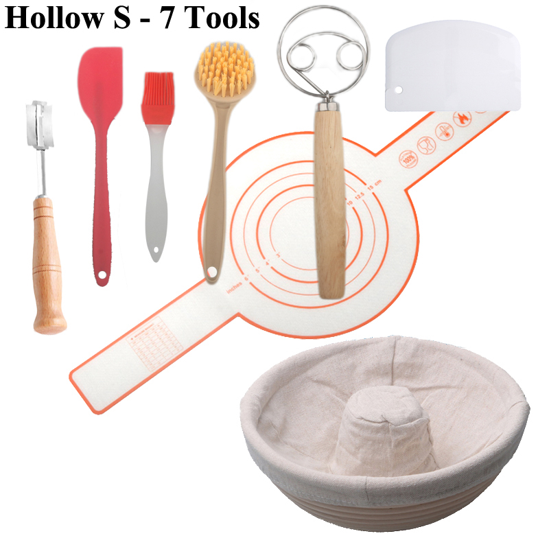 Bread Basket Set Kitchen Banneton Natural Rattan Basket With Linen Cover 7 Pcs Tools Sourdough Baking Tool Bread Proofing Basket: SKY BLUE