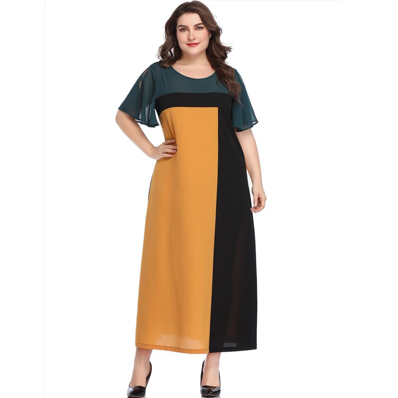 Maxi-jurk boho dames zomer o-hals split korte mouwen multicolor chiffon lange jurk losse oversized tuniek zomerjurk: Xxxl