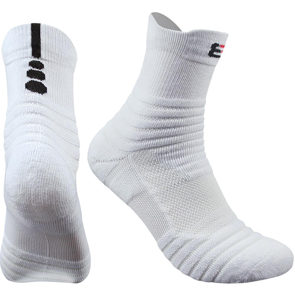 1 par de calcetines de baloncesto para hombre, calcetines deportivos para correr al aire libre, calcetines deportivos antideslizantes para tenis y bádminton: White