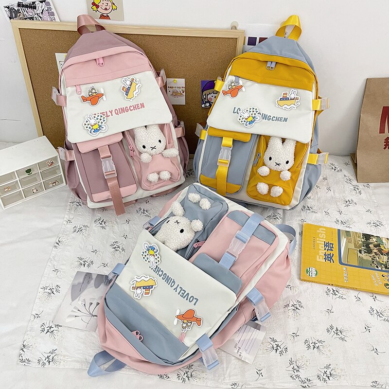 Patchwork Girls Backpacks Preppy Style Large Capacity for Teenagers Waterproof School Bags Shoulder Bags