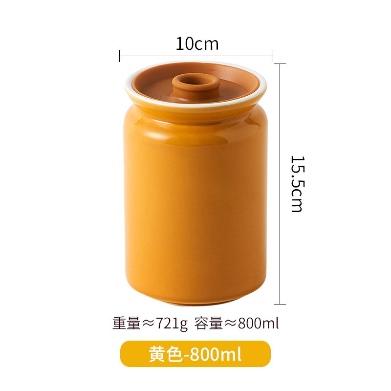 Ceramic Sealed Can Household Coffee Bean Storage Jar Sealed Kitchen Sauce Preservation Seasoning Salt Sugar Container: Yellow-800ml