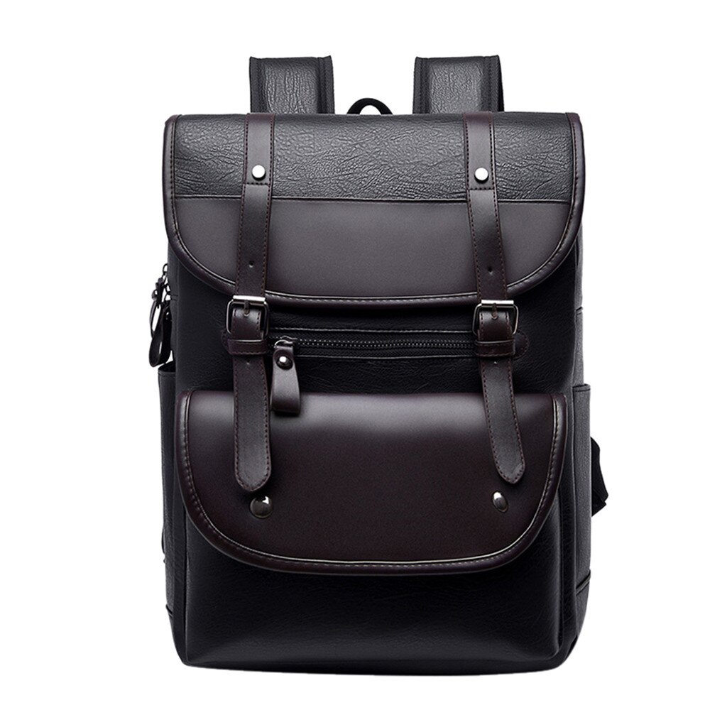 Leather Pu Backpack Men's Laptop Backpack Retro Unisex Student School Bag Multifunctional School Travel Waterproof Men's Bag