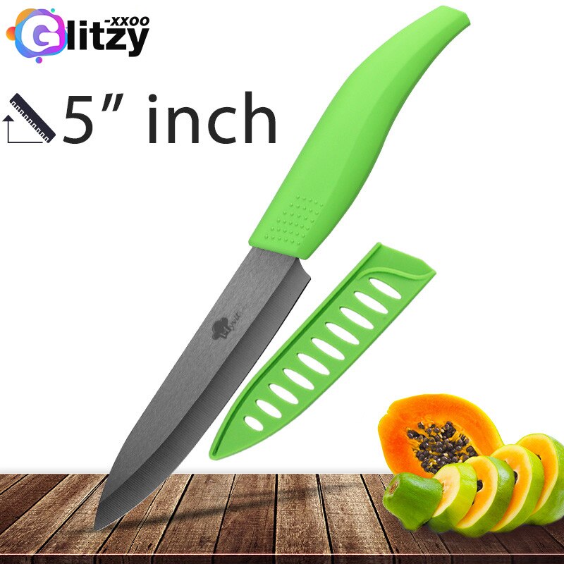 Ceramic Knife 6 5 4 3 inch Kitchen Chef Knives Zirconia Black Blade Utility Slicing Paring Fruit Vegetable Meat Cutter Tool: 5 INCH GREEN