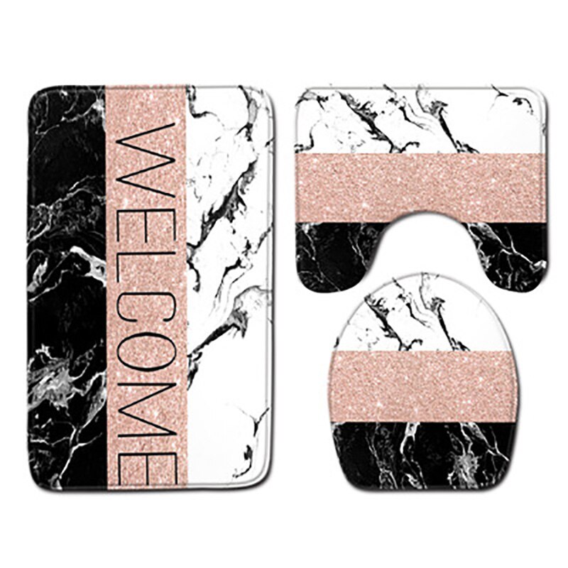 Colorful Bathroom Rugs 3pcs/Set Closestool Seat Mat Toilet Seat Mat Anti Slip Wc Mat Marble Effect Floor Mats Home Toilet Carpet: C017