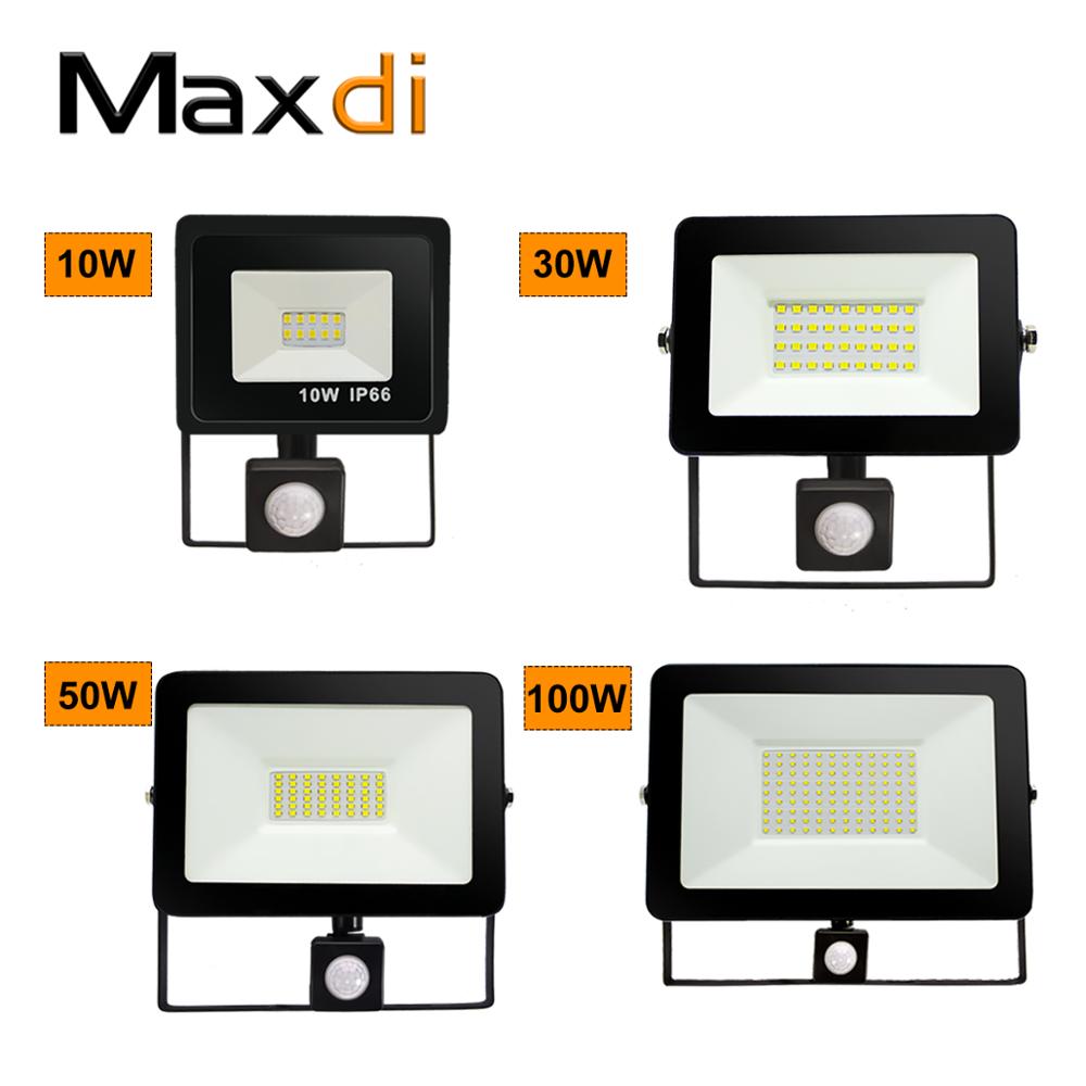 Maxdi 50w 100w ledet søkelyset flomlys, med bevegelsessensor vanntett  ip66 220v vegg utendørs hagebelysning