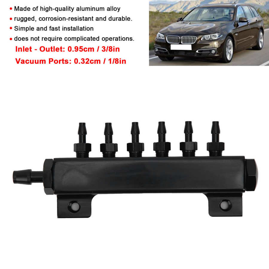 Car Automobile Intake Manifold 6 Port Vacuum Intake Manifold Turbo Wastegate Boost Kit 3/8in Inlet Outlet 1/8in Vacuum Ports