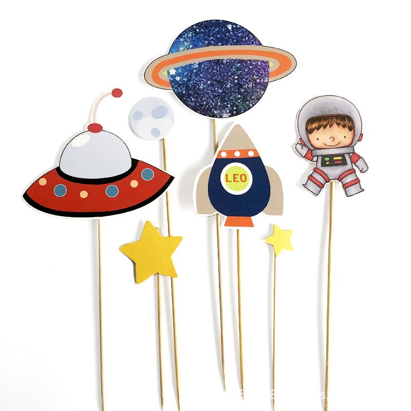 Astronauta Topper de la torta de universo espacio serie Planet de la torta del espacio ultraterrestre para de cumpleaños postre accesorios decoración festiva: 12