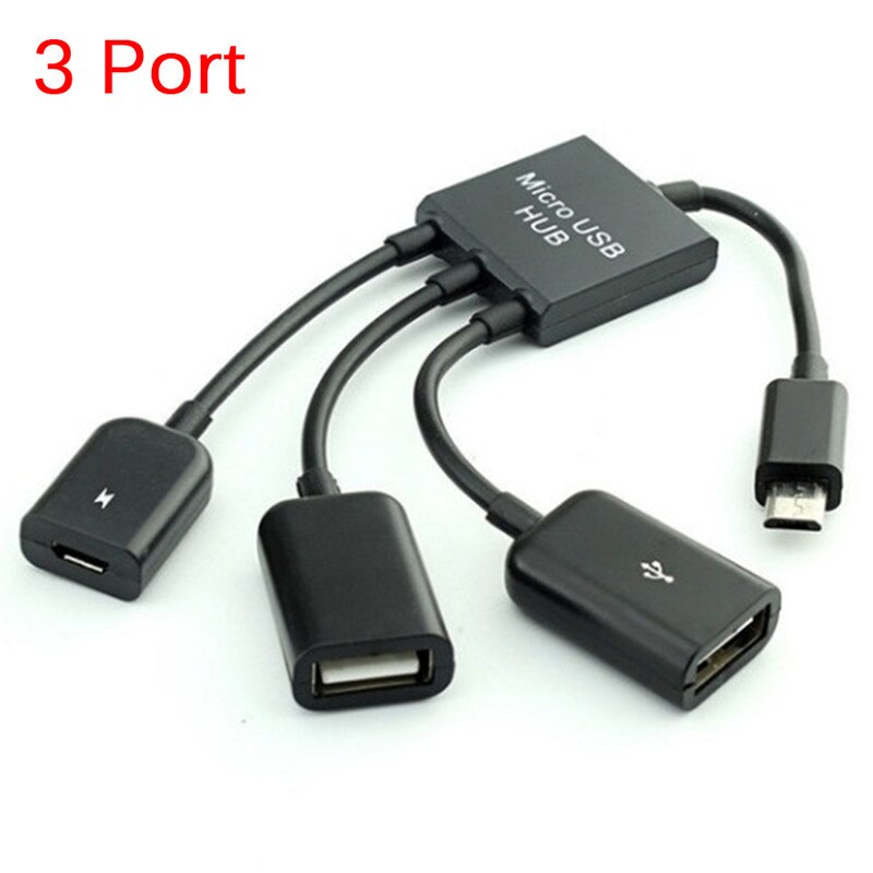 Cable de carga Micro Puerto USB OTG 3 en 1, adaptador divisor para teléfonos inteligentes, Android, tableta, Cable negro, novedad,