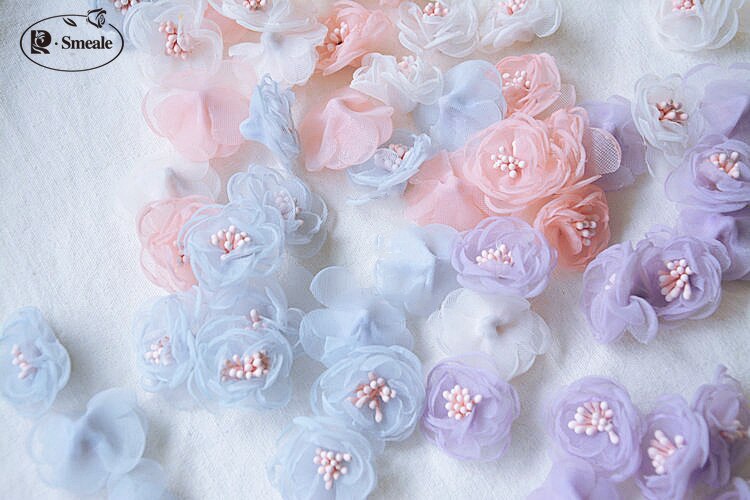 10 Stks/partij Handgemaakte Babykleertjes Organza 3D Kleine Bloemknop Mini Bloemen Jurk Hoofddeksels Oorbel Hoed Zak Diy Decoratie RS2884