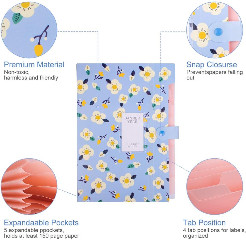 A4 Expanding File Folder,Floral Printed Accordion Document File Folder Document Organizer