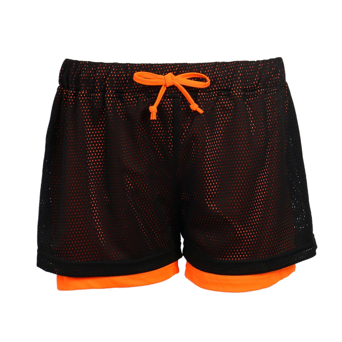 Short de sport en maille 2 en 1 pour femmes, de Gym, de Fitness, d'entraînement, de Jogging, à séchage rapide: Orange / M