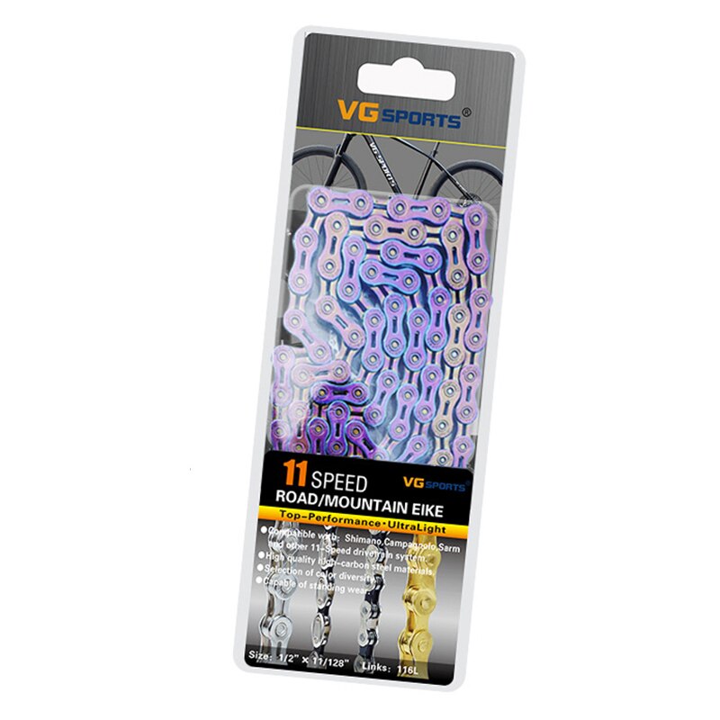 Vg sport 8-11 speed 116l fiets fietsketting mtb racefiets half/holle legering ultra lichte ketting vervanging voor 8/9/10/11 speed: 11s regenboog h holle
