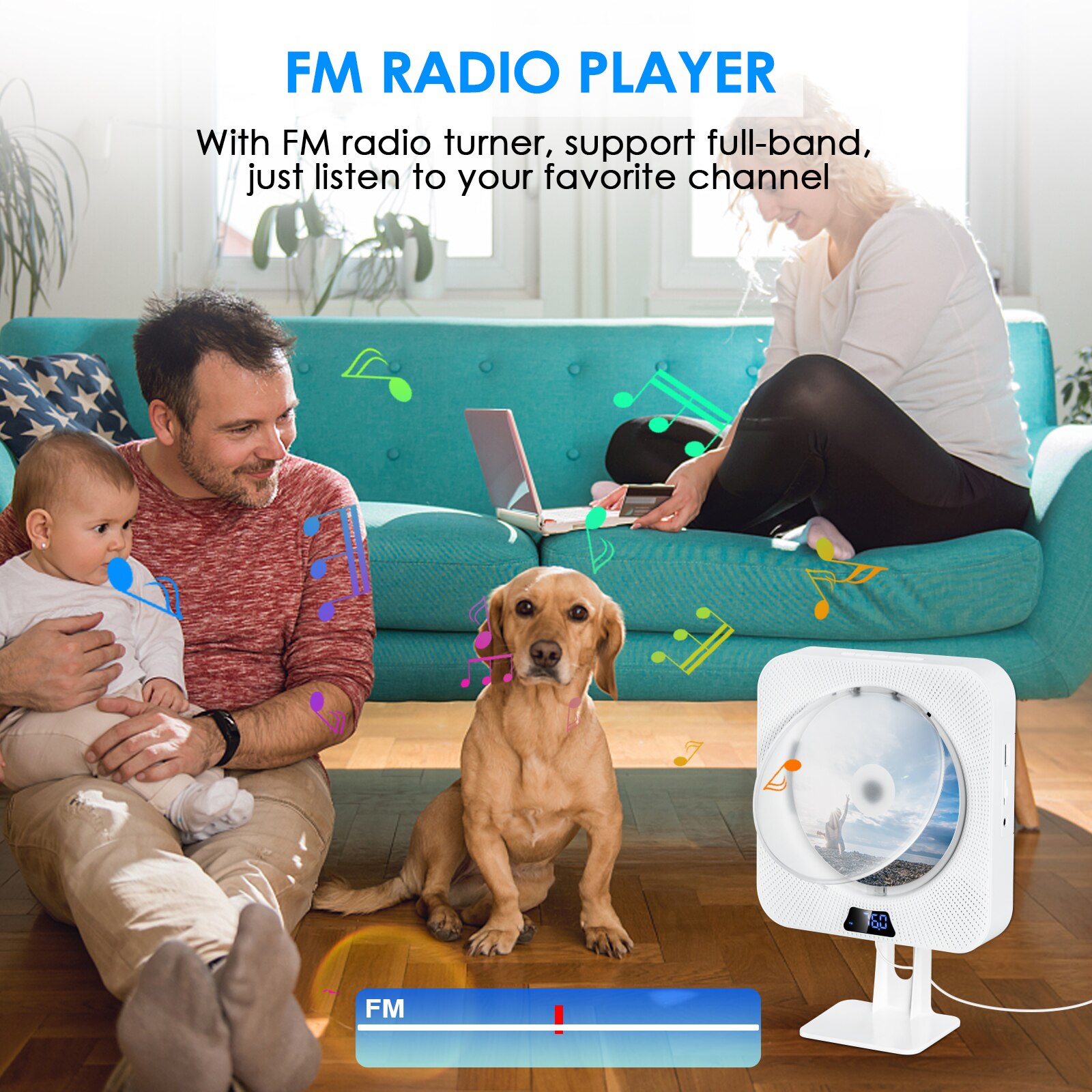 Wall Mountable CD Player With Bluetooth Remote Control Home Stereo FM Radio HiFi Built-in 2 Loudspeakers Boombox Lecteur CD