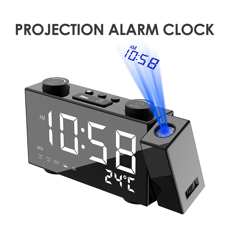 Digitale Projector Wekker Led Elektronische Tafel Snooze Backlight Temperatuur Vochtigheid Horloge Met Tijd Projectie