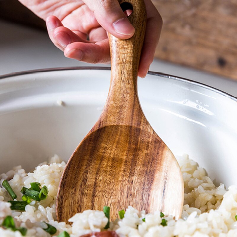 Teak Wood Kitchen Spoon Rice Paddle Scoop Strainer Spoon Wooden Salad Mixing Serving Spoon Kitchen Wooden Utensils for Cooking