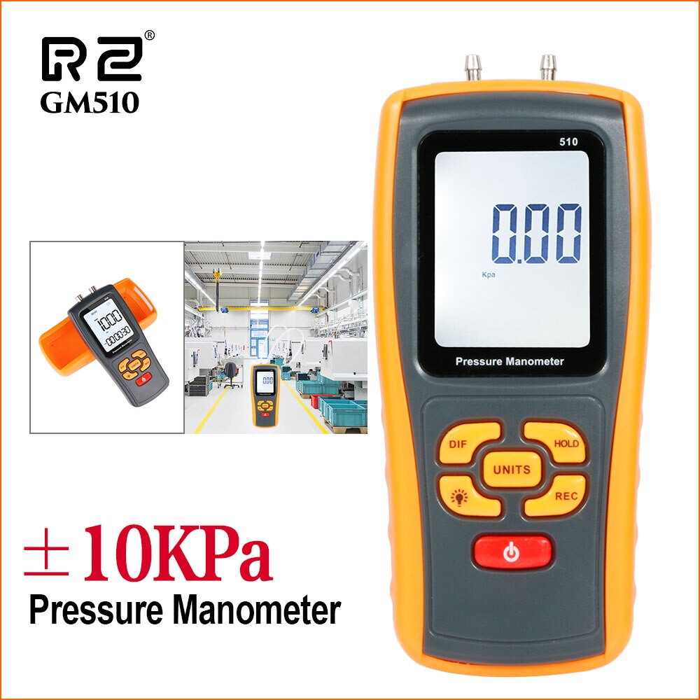 RZ Pressure Gauge Manometer Handheld Pressure Differential Tester Range 10KPa USB Portable Digital Manometer Pressure Meter: GM510