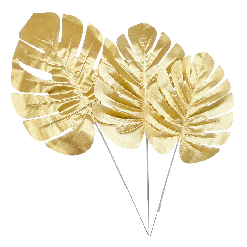 5/10 stk guld kunstige tropiske monstera blade silke palme plante til hawaii temafest hjemmehave dekoration tilbehør