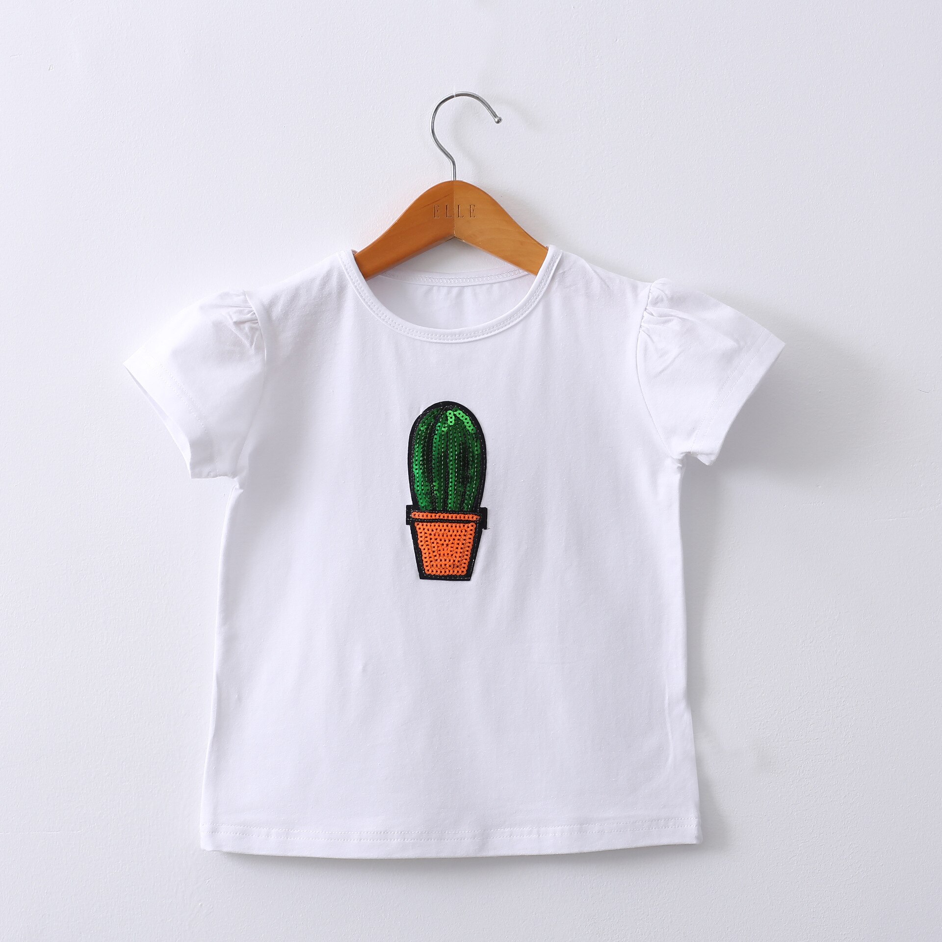 Baby Meisjes T Shirts Zomer Tops Katoen Cartoon Pailletten Shorts Mouwen T-shirts Casual Kids Wit Tee: Cactus / 10