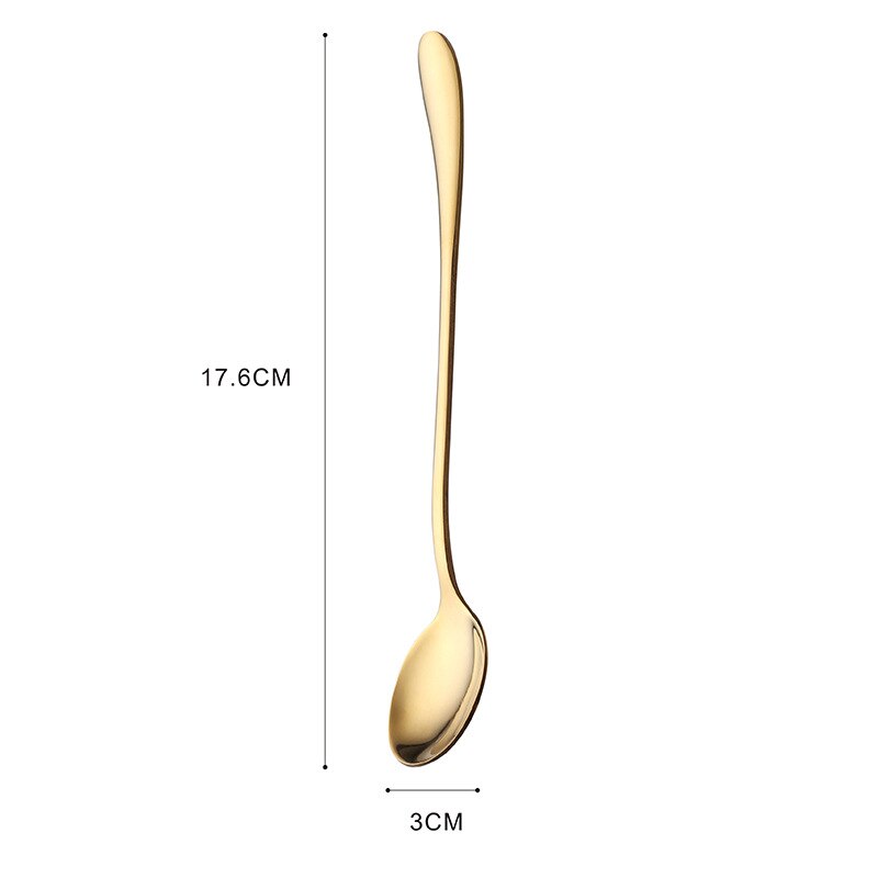 Colorful stainless steel dinner spoons, metal laddle long handle soup spoon, cooking, kitchen table spoon, soup scoop, dinner: Gold Round