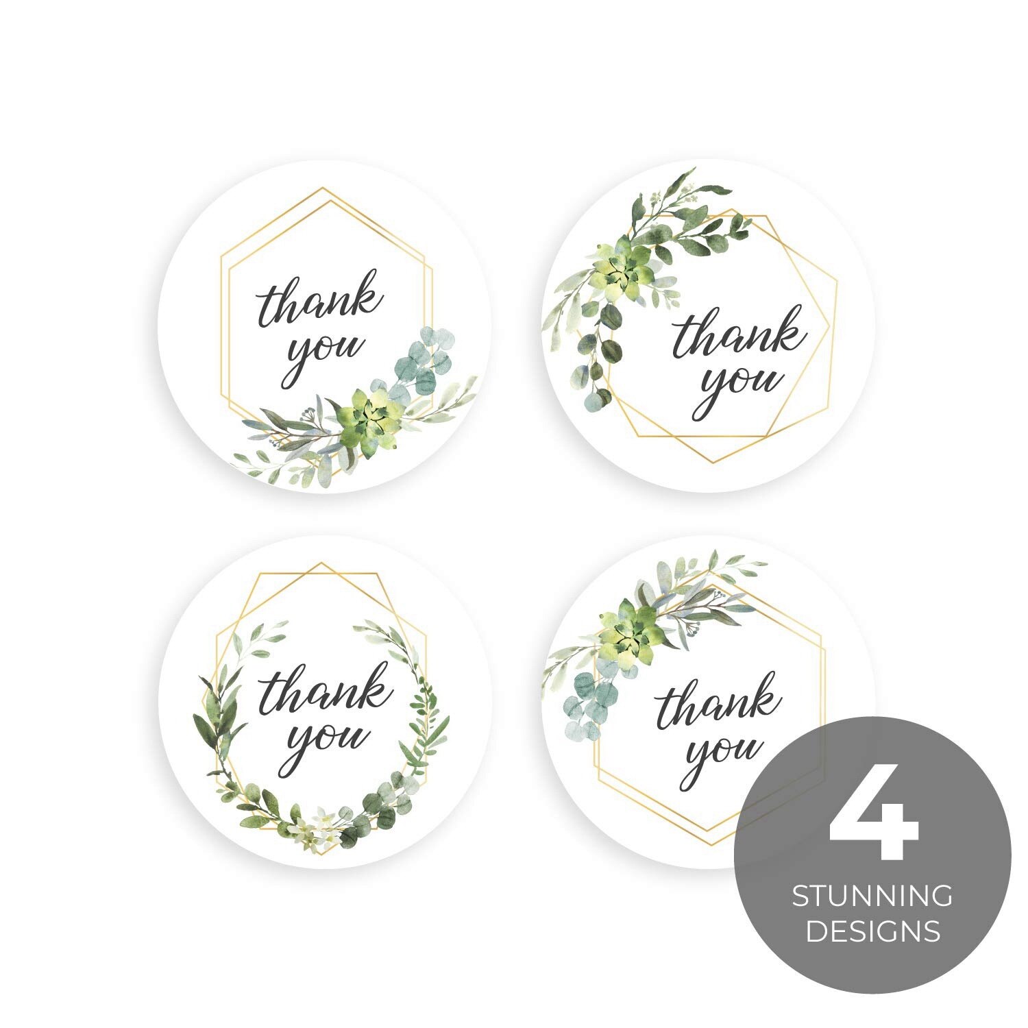 1000x Thank You Stickers Greenery Frames Thank You Stickers / 4 Alternating Designs & 6 Different