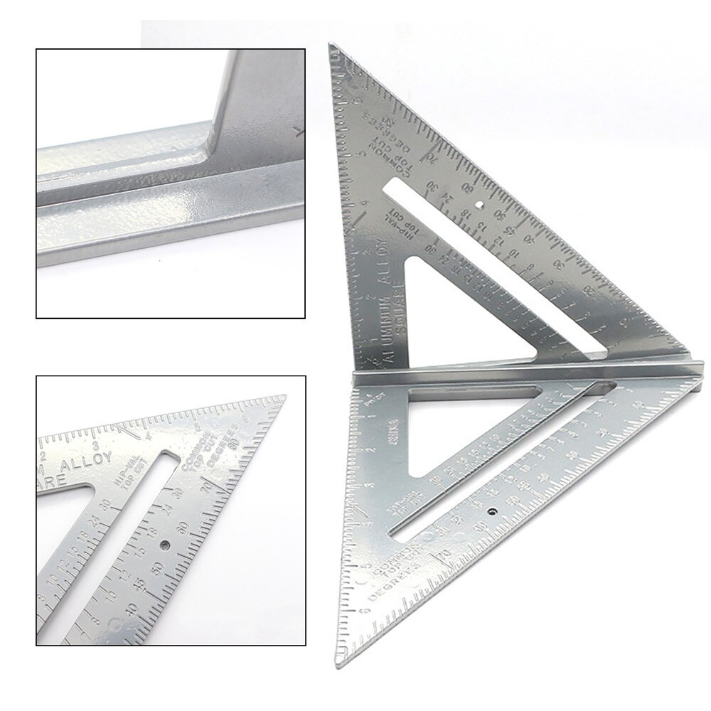 Angle Ruler 7/12 inch Metric Aluminum Alloy Triangular Measuring Ruler Woodwork Speed Square Triangle Angle Protractor