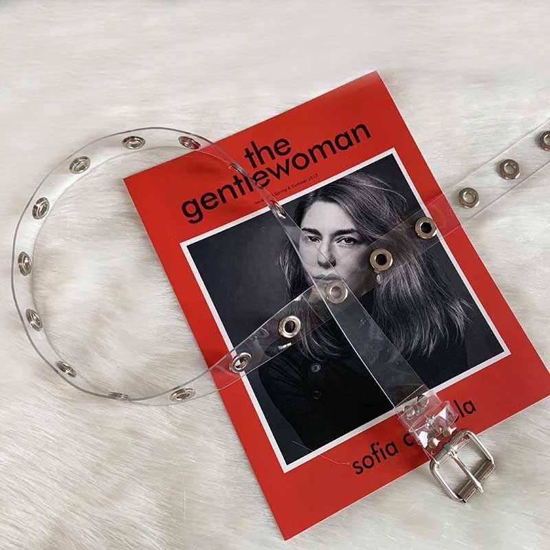 Punk Lady Transparent PVC Belt With Chain Single Row Hole Square Buckle Waist Strap decorative wild casual Waistband