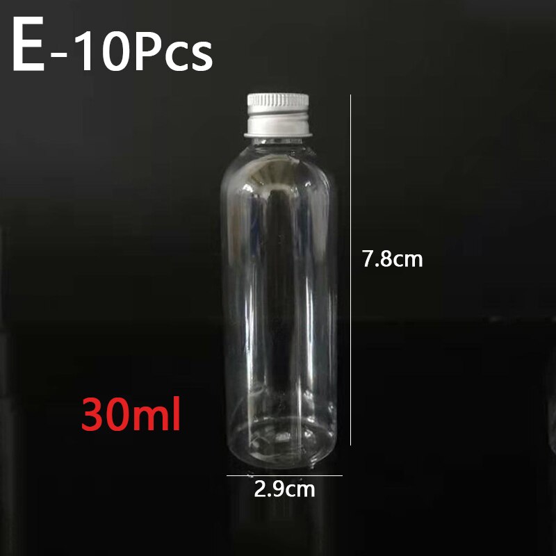 Envase de plástico transparente para viaje, botellas de plástico transparente para loción, champú y agua potable al aire libre, 5/10/15/20/30/50ml, 10 Uds.: E