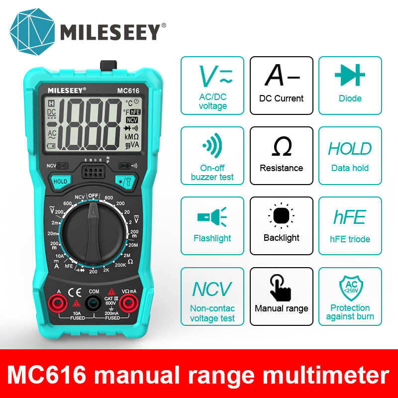 Mileseey Ncv Multimeter Digitale Klem 1000 Telt Fout Alarm Voltage Capaciteit Ohm Diode Multimetro Auto Range Multimeter: MC616