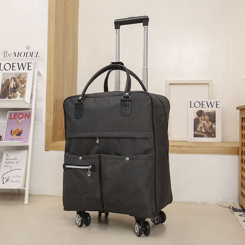 Women Trolley Luggage Rolling Suitcase Travel Hand Tie Rod Suit Casual Rolling Case Travel Bag Wheels Luggage Suitcase: Black