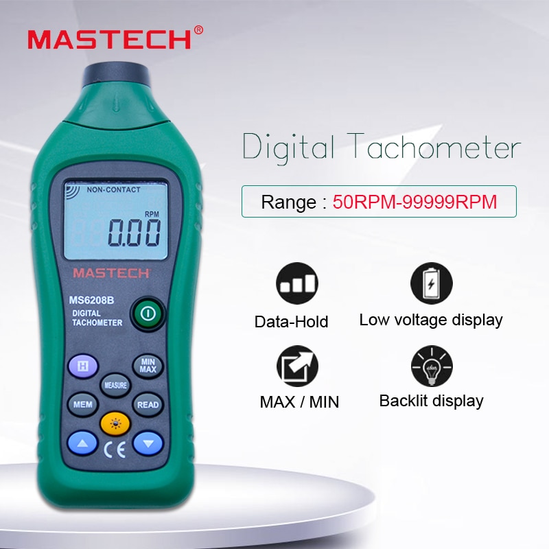 MASTECH MS6208B Non contact Digital Tachometer RPM Meter Tacometro Rotation Speed 50RPM-99999RPM 100 Data hold