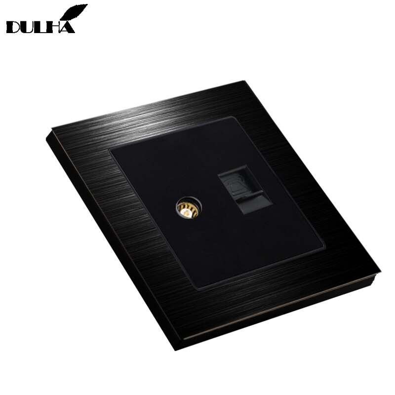 Luxurious Brushed Aluminum Panel Telephone & Television Wall Socket Electrical TV Aerial Socket + RJ11 Jack Plug TEL Outlet