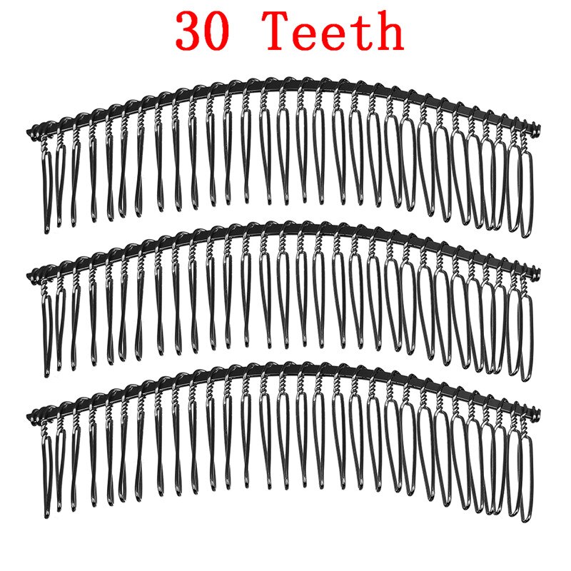 6 stks/partij 10 15 20 30 Tanden Zwart/Goud/Rhodium Kleur Metalen Kammen Bruiloft Bruid Clips Hoofddeksel haar Sticks Accessoires F1573: BLACK 30