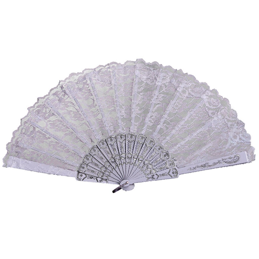 Vouwen Fans Hollow Kant Chinese Stijl Dance Wedding Hand Fans Retro Vouwen Held Bloemen Fans Decoratieve Abanico: WHITE