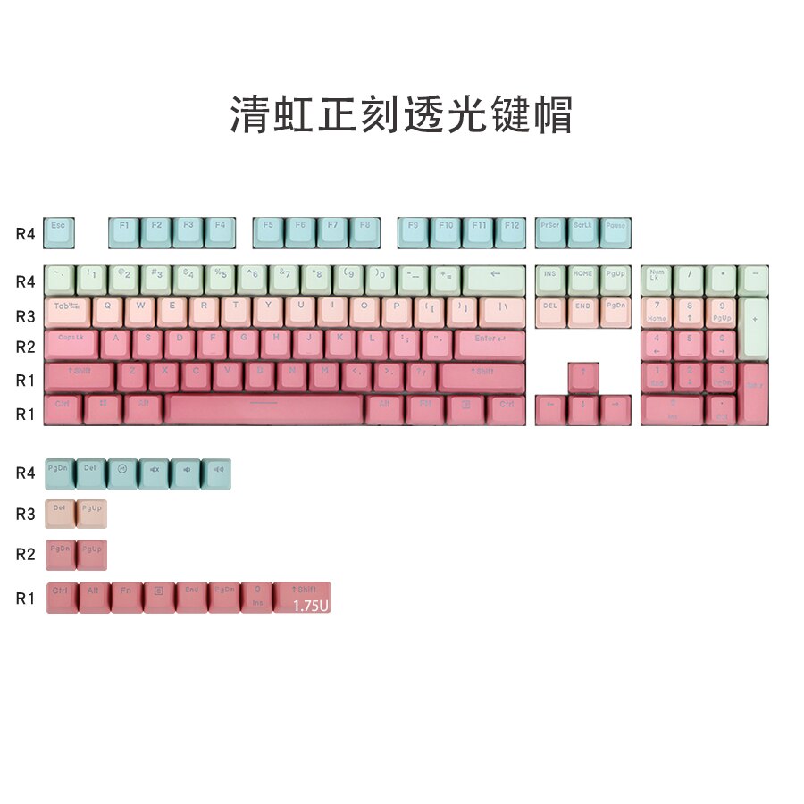 KeyCaps Set Side Print Backlit 104 Key Standard ANSI Shine through Legends PBT OEM Profile for Mechanical KeyB: Top Print 122
