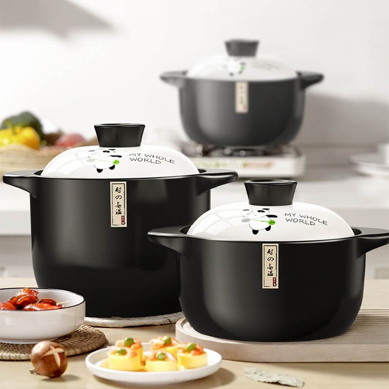 Casserole Stew Pan with Cover Ceramic Cookware 1.6L Soup Cooking Boiler Thick Bottom Pots High Temperature Resistant Cooking Pot
