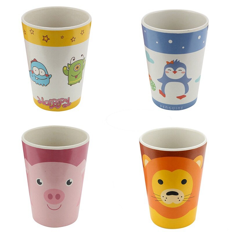 Taza de agua para niños, tazas de fibra de bambú para protección del medio ambiente para bebés, taza antideslizante con estampado de dibujos animados