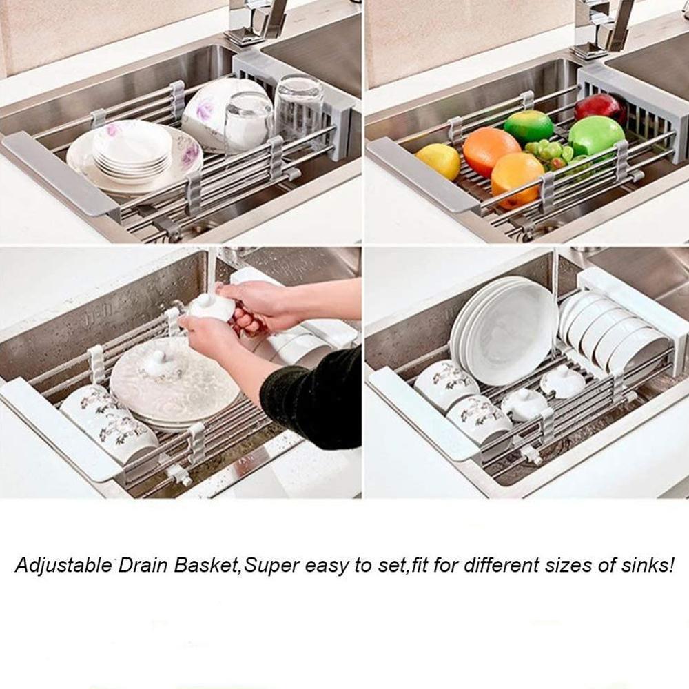 Rack Drain Basket Steel Telescopic Kitchen Shelf Drain For Kitchen Drainers Holder Dish Installation Sin I3H9