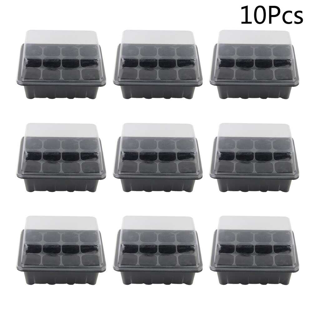 Bandeja para semilleros de 18x14x6cm, plato de brotes, bandeja para macetas de vivero de 12 celdas con caja con tapa transparente para bonsái de jardín, 10 Uds.