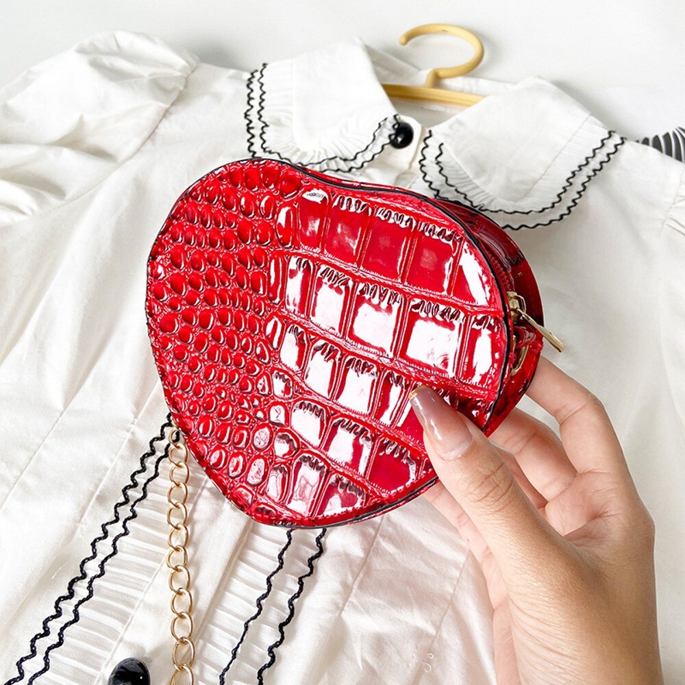 Bolso de hombro clásico para mujer, bandolera con forma de corazón, informal, de: Rojo