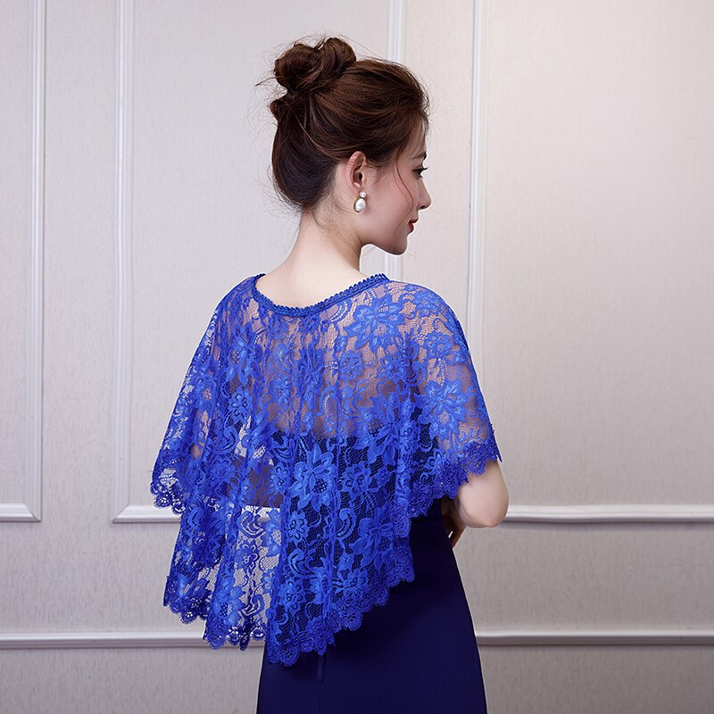 Veste de mariée élégante en dentelle bleu Royal, boléro, devant, court, Long derrière, élégante