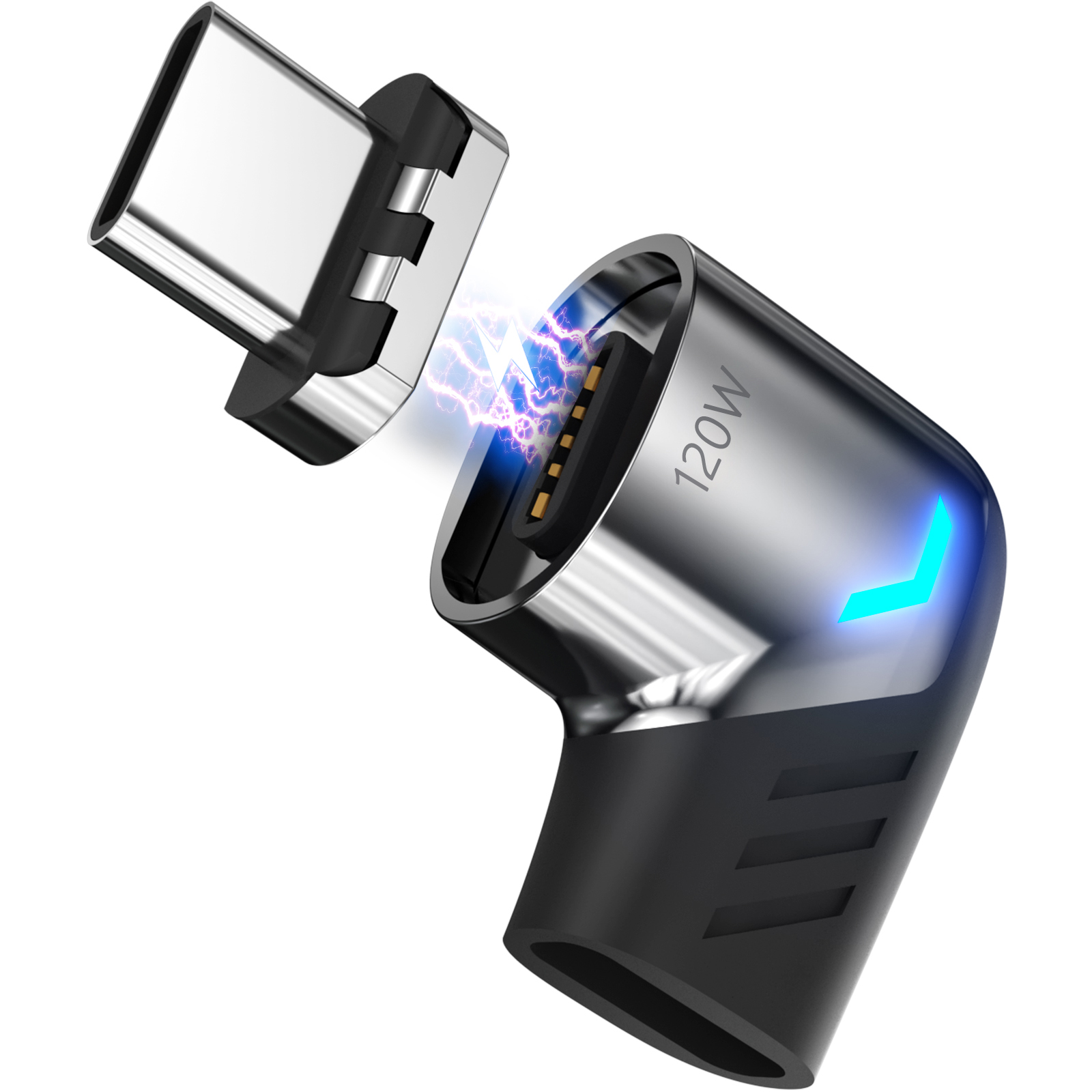 USB C To Type C Magnetic Adapter PD 120W USB Type C Magnetic Converter Magnetic Cable Right Angle USB C Connector: black