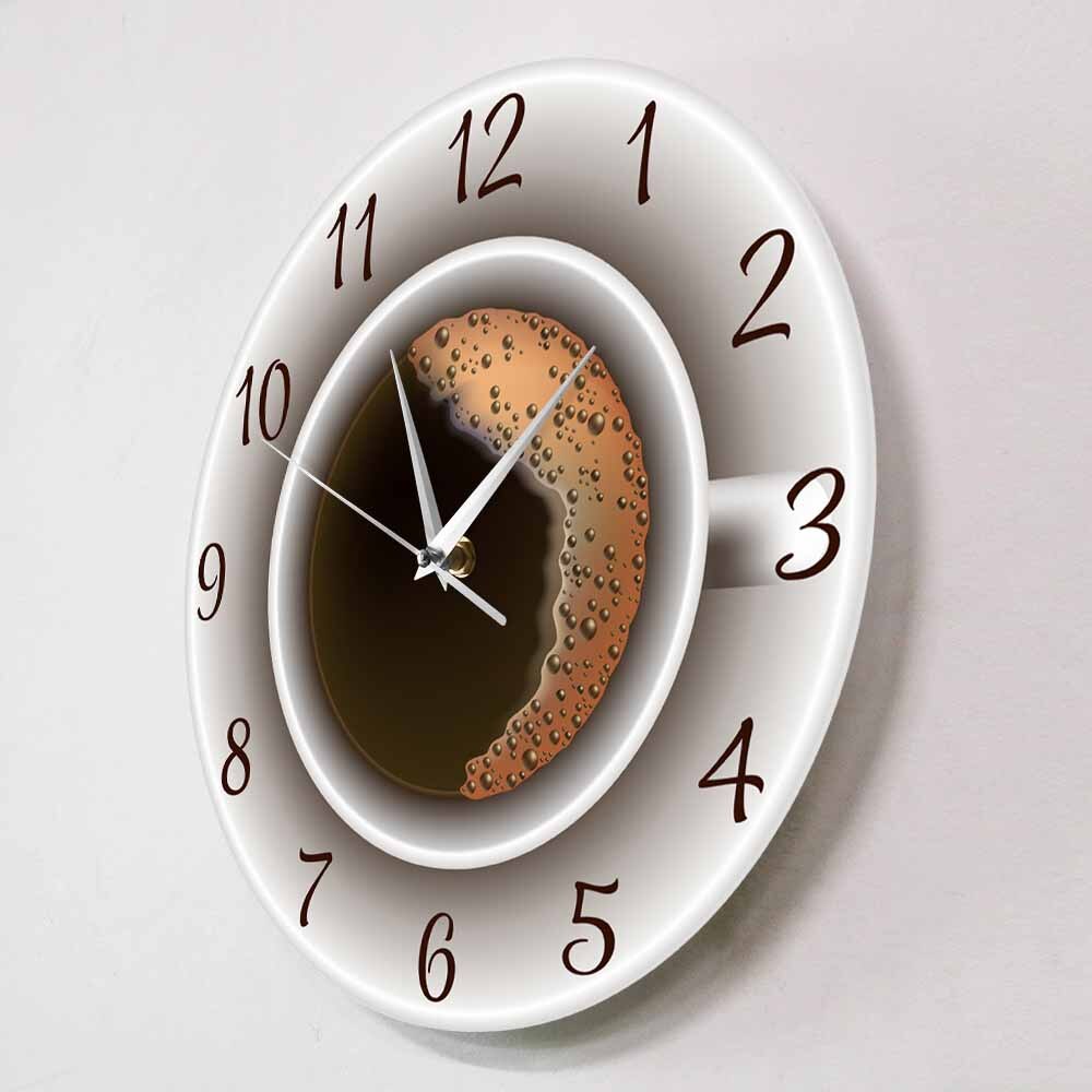 Kopp kaffe med skum dekorativ stille veggklokke kjøkkeninnredning kaffebar veggskilt klokke kafe stil hengende veggklokke