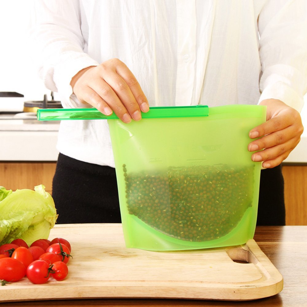 Bolsas reutilizables de silicona para alimentos al vacío, sellador de alimentos frescos, bolsas de almacenamiento de leche y fruta, nevera, bolsa organizadora para almacenamiento, 1000ml