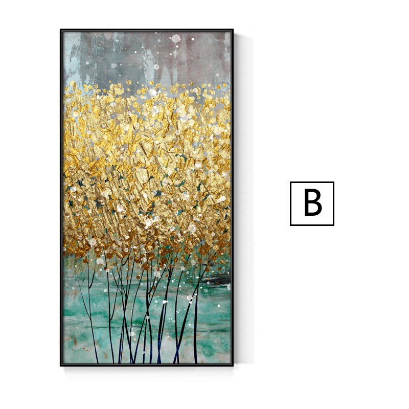Abstrakt gyllent tre gyllen kunst veggkunst gyllent lerret maleri moderne kunst plakattrykk veggbilde for stue verandainnredning: 21 x 30cm uten ramme / B