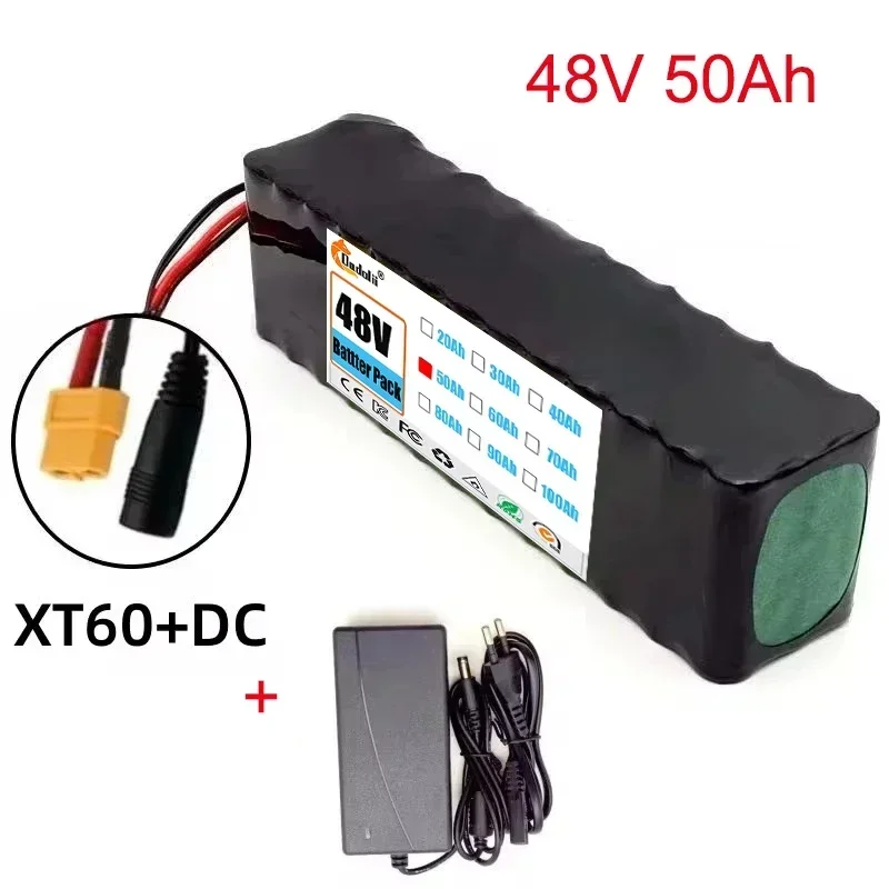 48V battery 50Ah 1000W 13S3P lithium-ion battery pack, suitable for of 54.6V 50000mAH Ebike electric with BMS+52.6V 2A charger: Beige